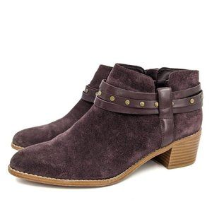 Clark’s Somerset Breccan Shine Suede Ankle Boots Sz 8.5 Eggplant Purple